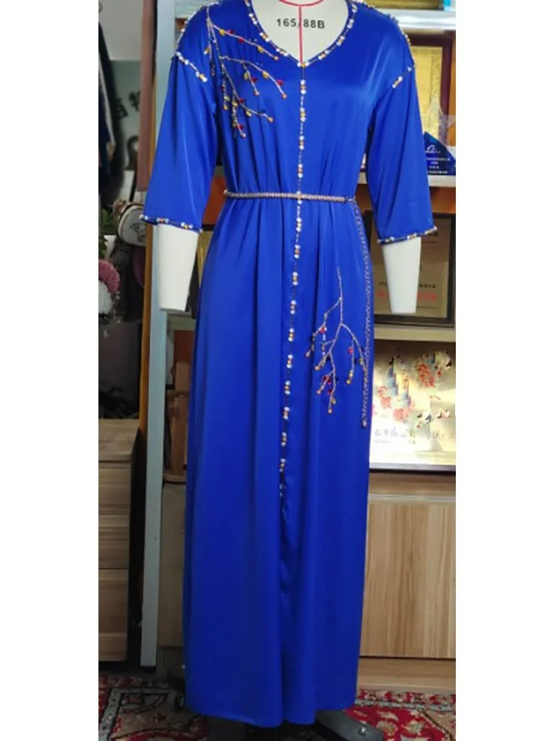 Hand Sewn Rhinestone Arabic Evening Long Dress Moroccan Party Caftan Dubai Saudi Gulf Jalabiya Muslim Eid Ramadan Abaya Kaftan