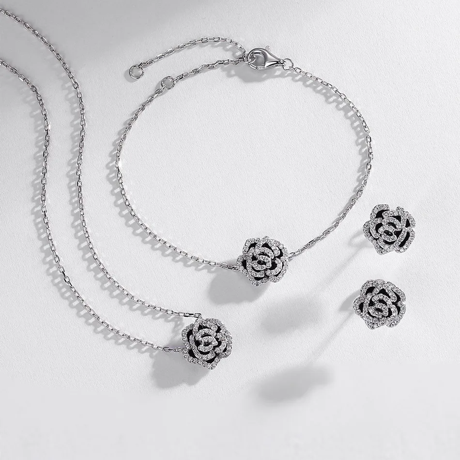 ALLNOEL 100% серебро 925 пробы ожерелье для женщин оригинальная черная эмаль цветок