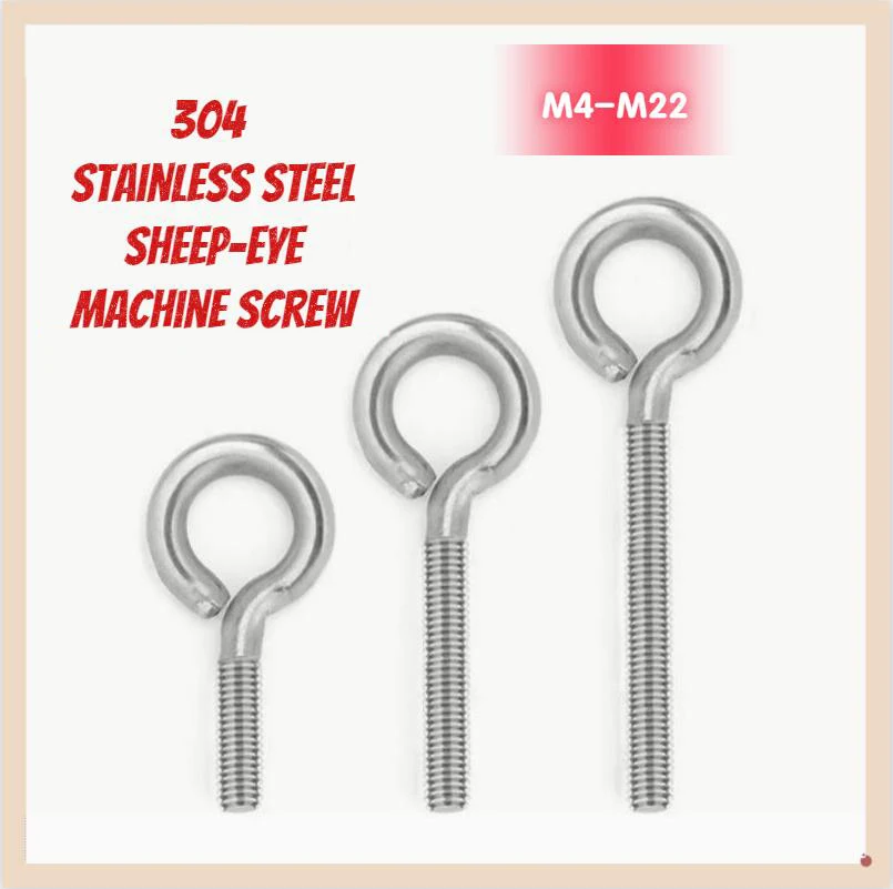 

1-2pcs 304 Stainless Steel Sheep-eye Machine Screw Closed Hook with Ring Screw Ring Screw M4 M5 M6 M8 M10 M12 M14 M16 M18 M20M22
