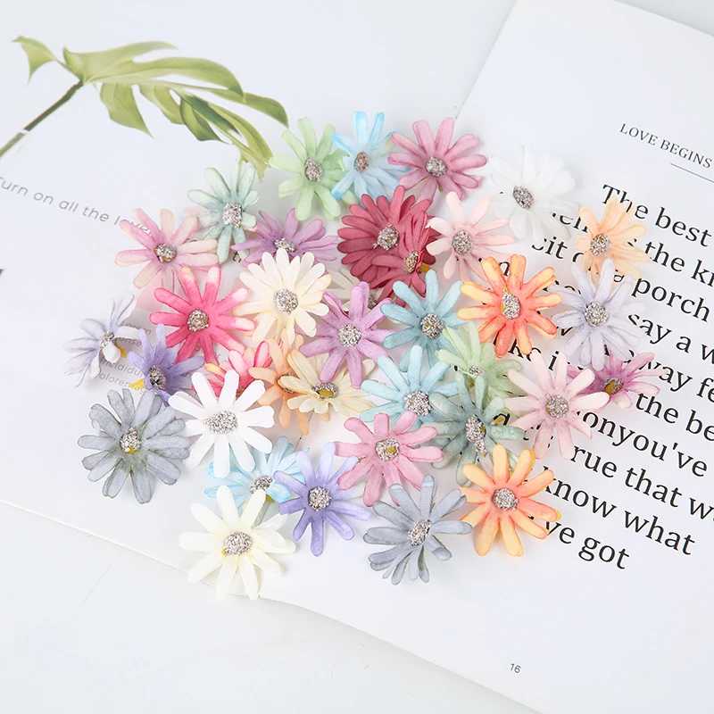 50Pcs Daisy Artificial Flowers Head 4CM Silk Fake Chrysanthemum For Home Room Decor Wedding Decoration DIY Craft Gerbera - купить по