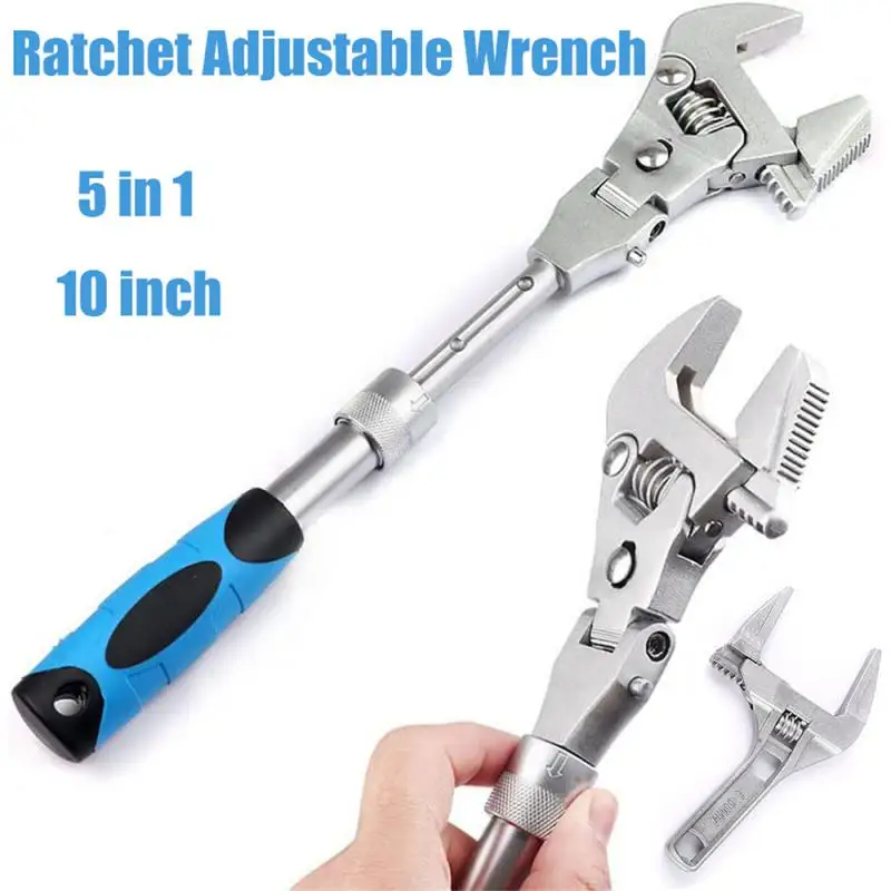 

5in1 Telescopic Shaking Head Activity Ratchet Wrench Fold 180 Degrees Pipe Telescopic Wrench Repair Adjustable Folding Tool