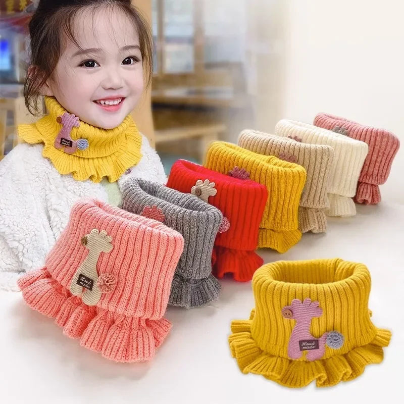 

Baby Cartoon Giraffe Knit Scarfs Autumn Winter Outdoor Windproof Warm Thick Scarf Children Flanged Shawl False Collar Neck Sets