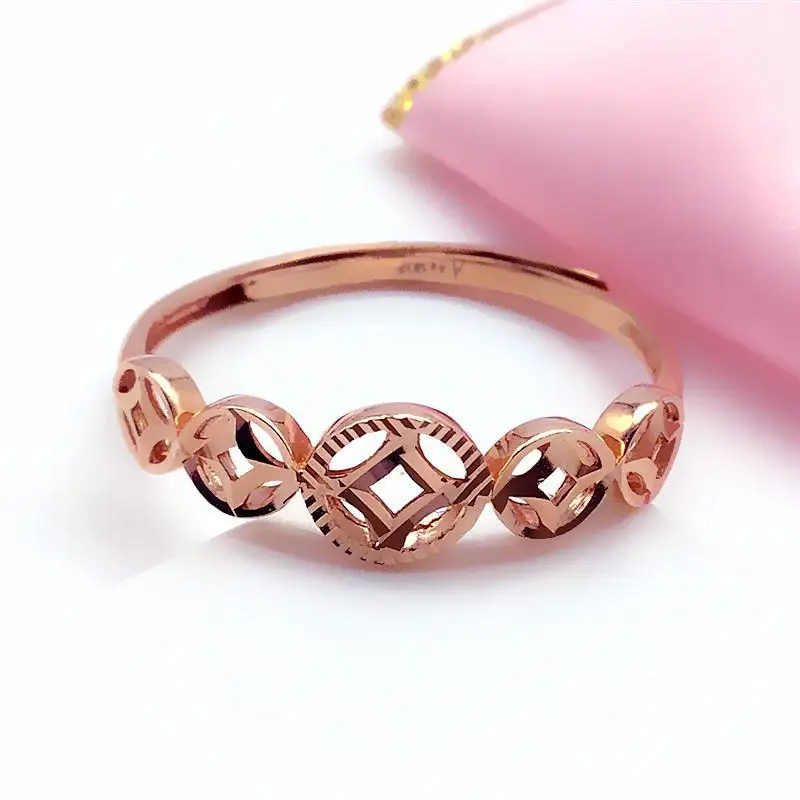 

585 Purple Gold Copper Coin resizable rings for women 14K Rose Gold Plated Classic Chinese Style Fashion Wedding Jewelry Gift
