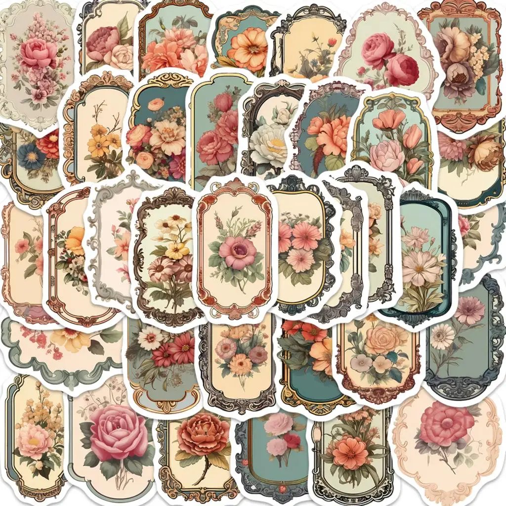 

10/50pcs Stickers American Vintage Floral Stamp Graffiti Skateboard Waterproof Suitcase Luggage DIY Laptop Car Stickers Decals