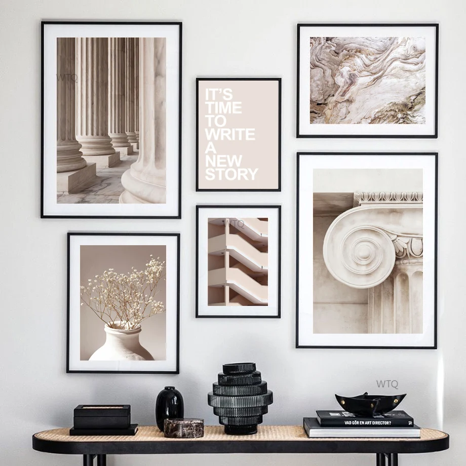 

Flower Vase Stone pillar stairs Abstract wood Quotes Wall Art Print Canvas Painting Nordic Poster Decor Pictures For Living Room
