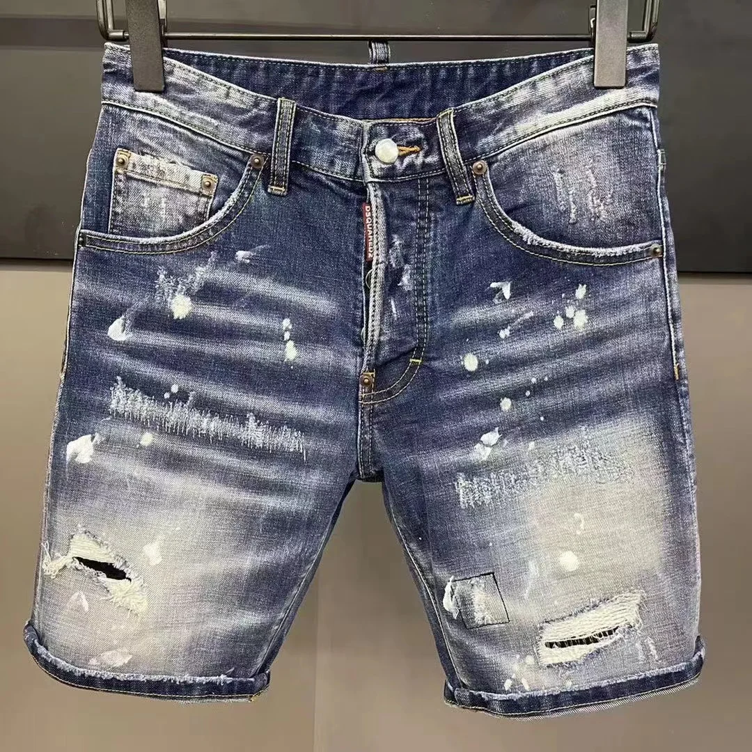 

Новые Брендовые джинсовые шорты Dsquared2, мужские Эластичные Мини-шорты с вышивкой из потертого черного цвета D068