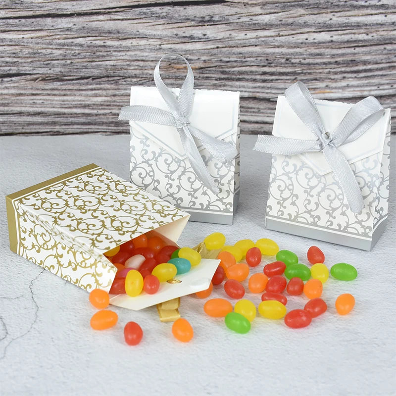 

20/10/5pcs Wedding Paper Candy Box Gold Silver Chocolate Boxes Gift Packaging Bags Birthday Party Decoration Baby Shower Favors
