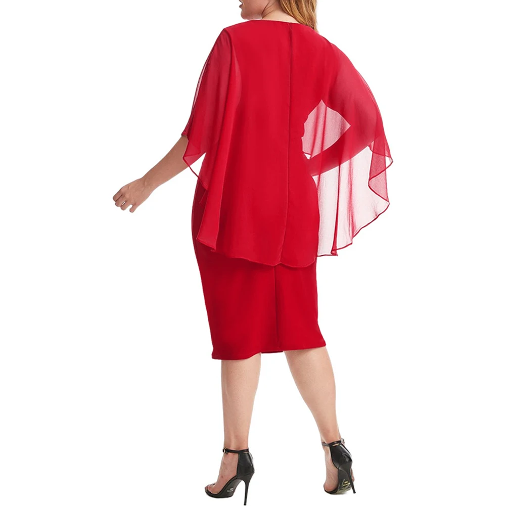 

4xl Plus Size V Neck Half Sleeve Dress Chiffon Cardigan Design Fake Two Pieces Dress Elegant Lady Oversized Gown Dress A30