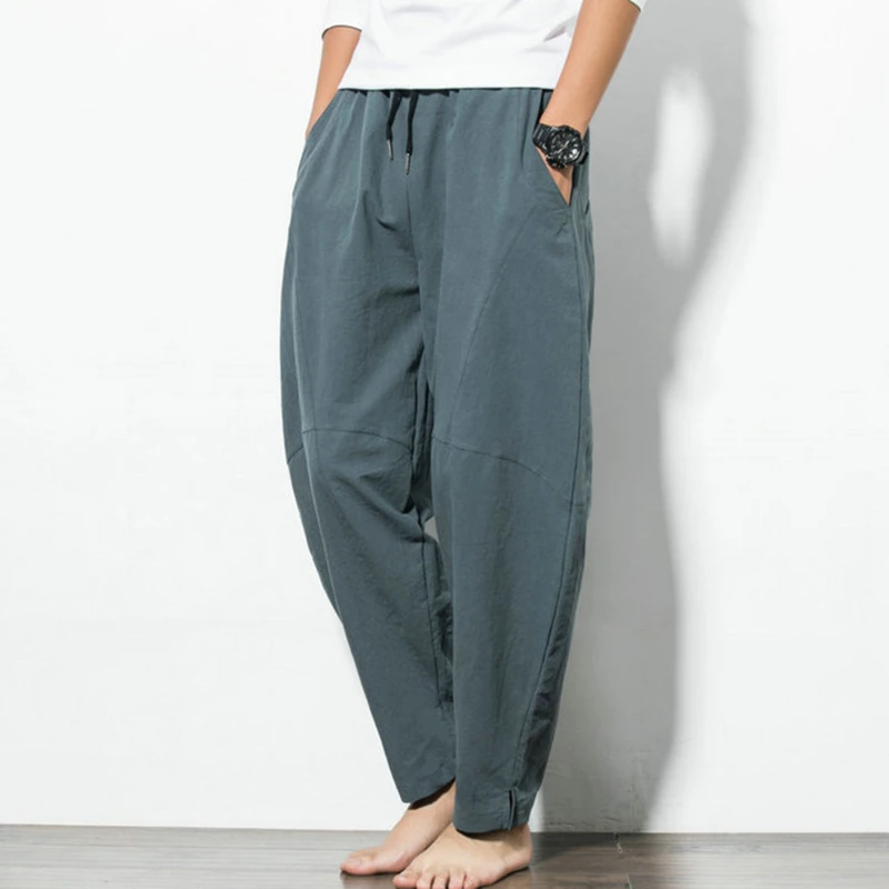 

Harem Pants New Men's Cotton Linen Loose Pants Male Casual Solid Color Pants Trousers Chinese Style Plus Size Sweatpants