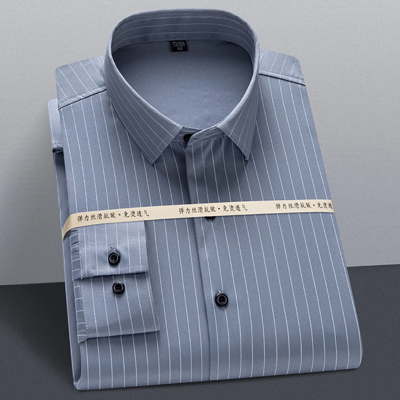 Рубашка мужская стрейчевая не требует глажки Классическая однотонная
