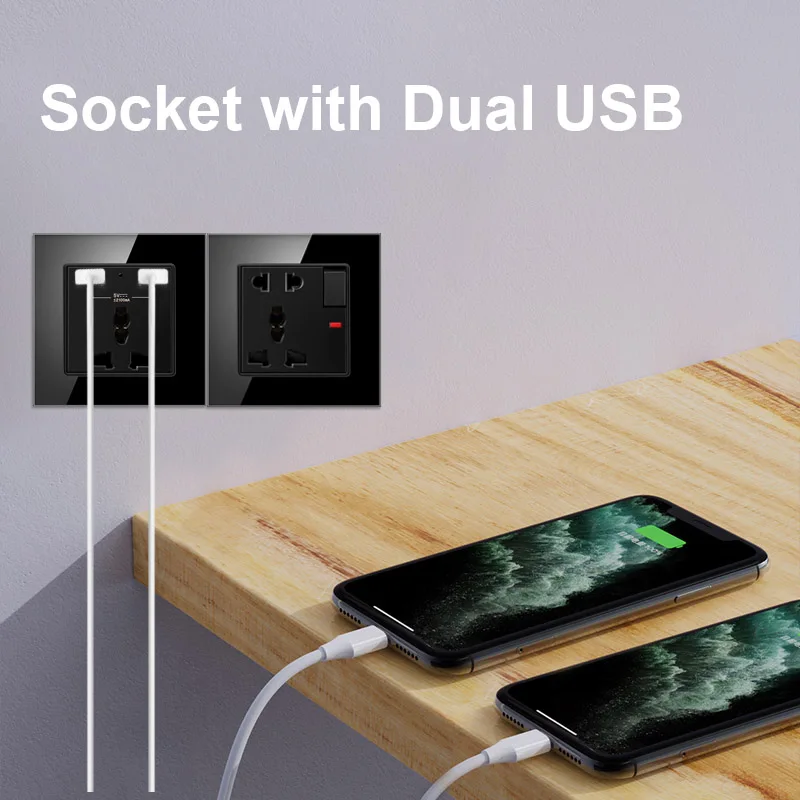 Универсальная Розетка novski 13a 5 лампочек 2 usb-порта для зарядки выход 1 А настенная