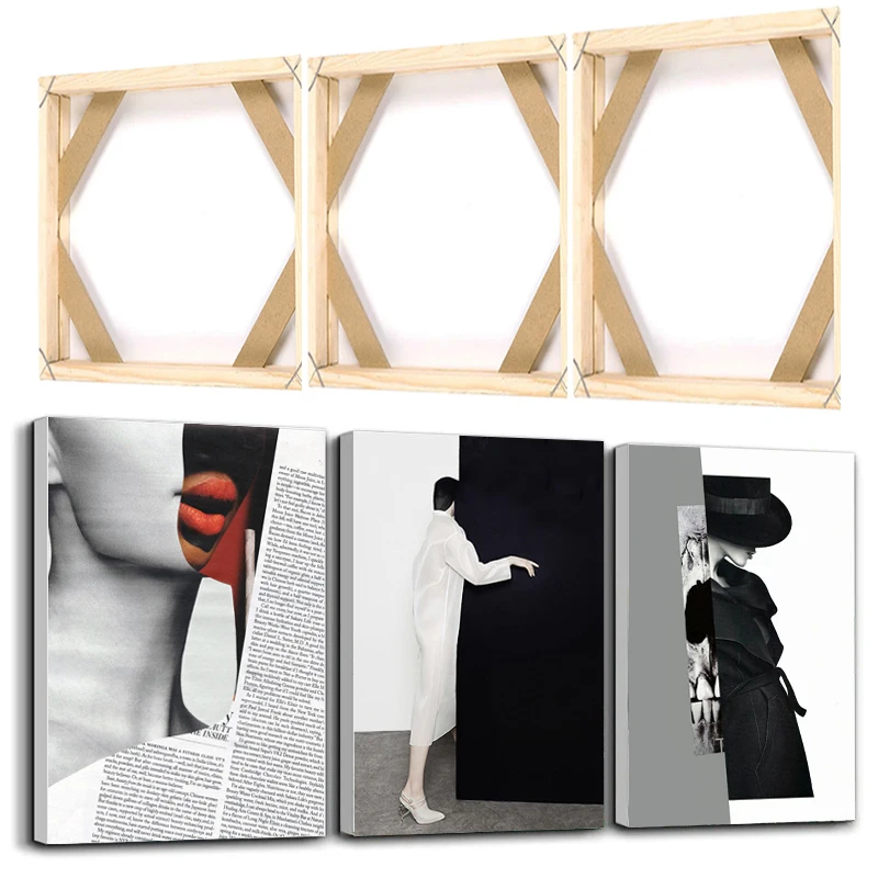 

Abstract Art Woman Canvas Painting with Frame Wall Art Geometric Color Block Black White Poster Prints Picture for Home Decor