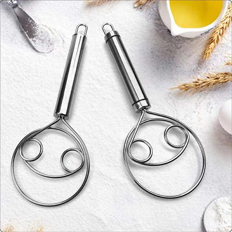 1Pc Eggs Cream Mixing Rods Double Holes Flour Cake Stirrer Whisk For Danish Dough Bread Smooth Tools Coil Mixer Kitchen Tools