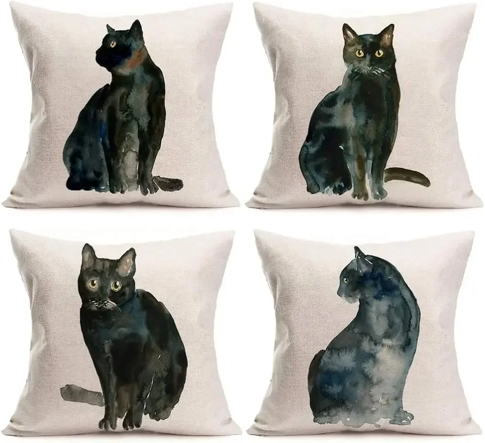 Чернильный рисунок черной кошки из хлопка и льна