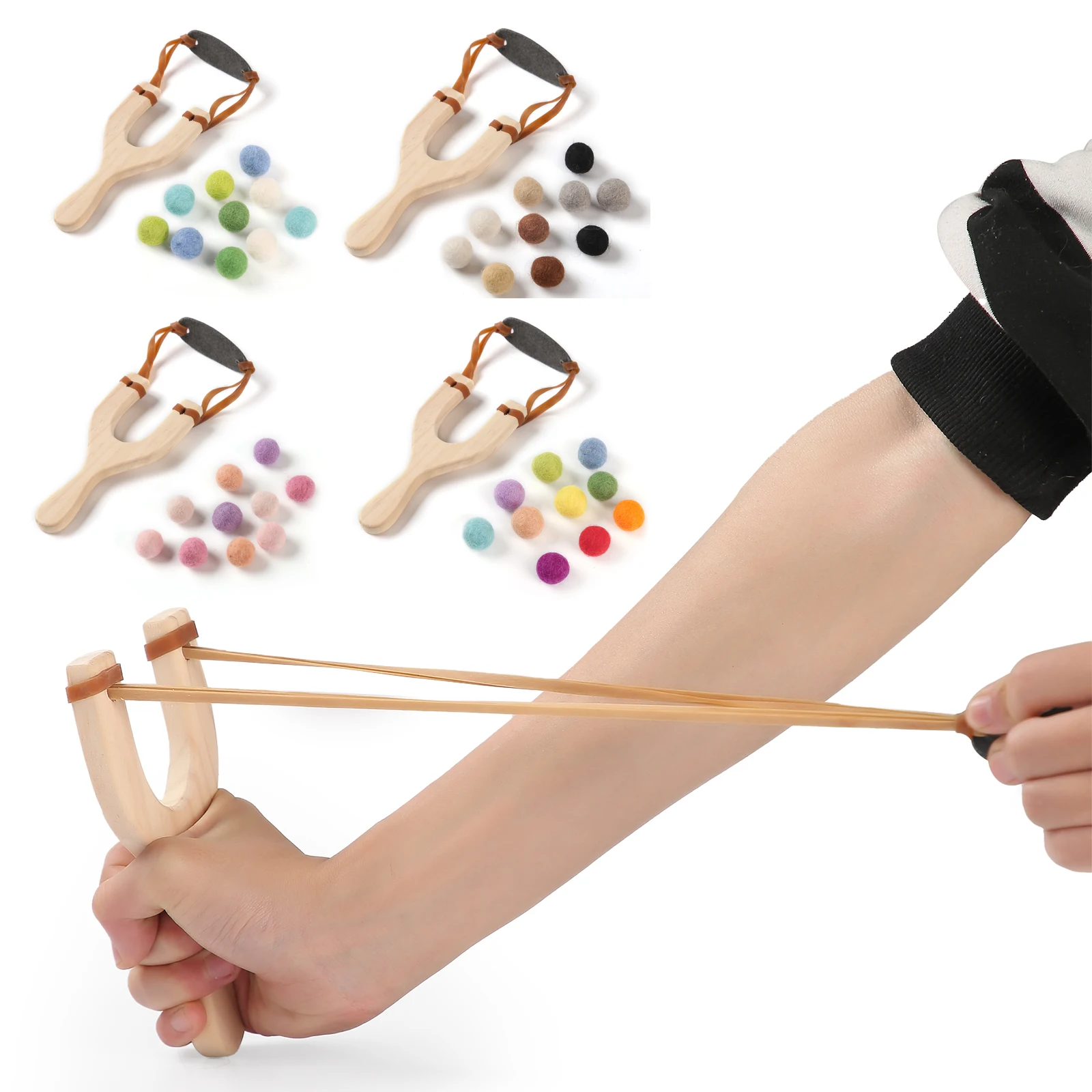 

1Set Natural Wooden Slingshot Toy With Wool Felt Balls Creative Kids Slingshot Games Catapult Toys Birthday Gift For Children