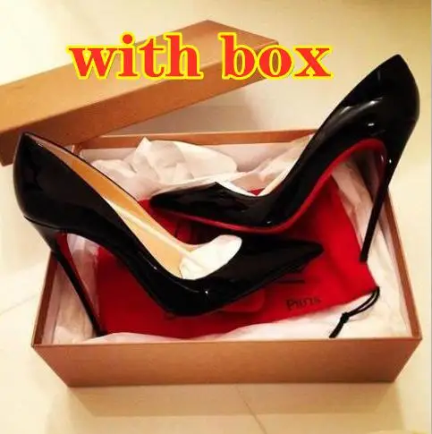 

New So Kate Brand Pumps Women High Heel Shoes 12cm Red Shiny Bottom Black Patent Leather Pointed Toe Red Heel Wedding Shoes +Box