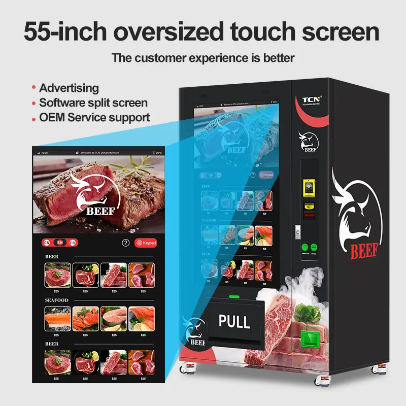 Автоматический Лифт торговый автомат большой экран для продажи свежего мяса