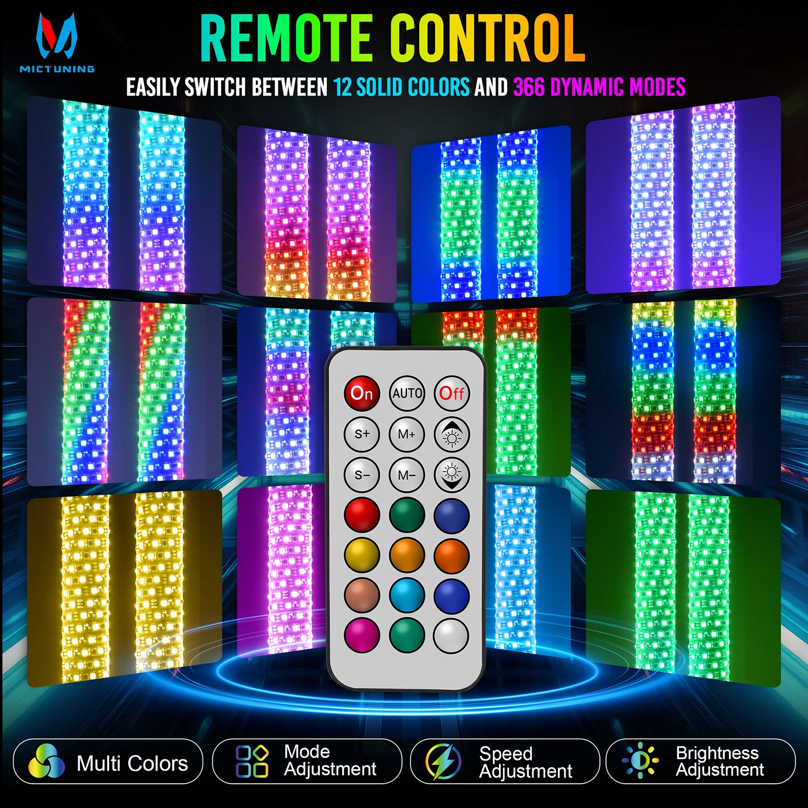 MICTUNING 2 шт. 1 фута толстый светодиодный светильник RGB + IC пульт дистанционного