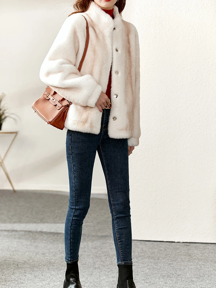 Vimly Faux Fur Jacket Warm Winter Coat Women 2022 Fashion Luxury Chic Short Thick Stand Collar Overcoat Female Clothes 50383