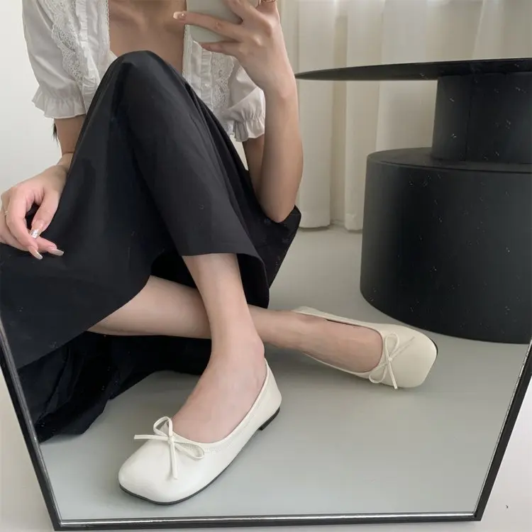 

Spring and Autumn New Korean Style Bow Single Shoes Women's Shallow Mouth Square Toe Flat Comfortable Beanie Shoes Flat Shoes