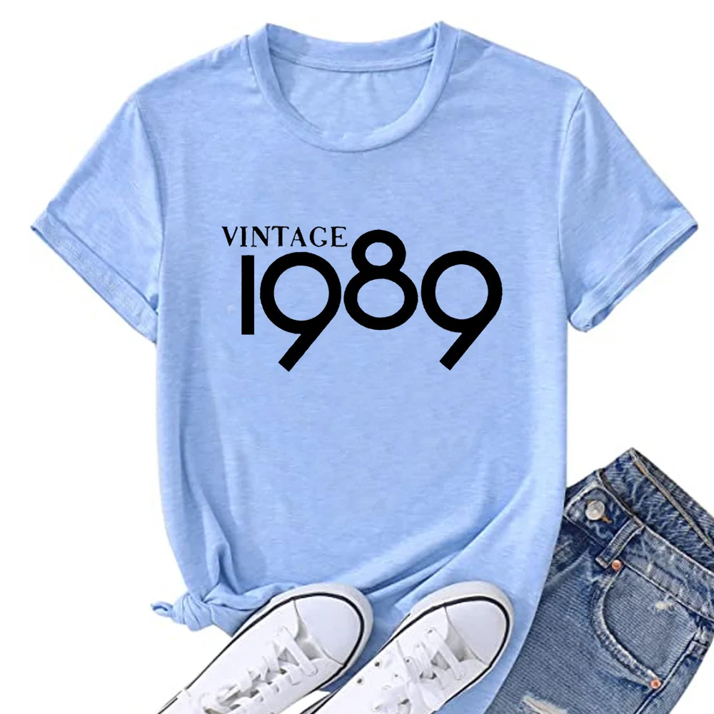 

Vintage 1989 Letter Short Sleeve Women's T Loose Round Neck T-shirt BY109