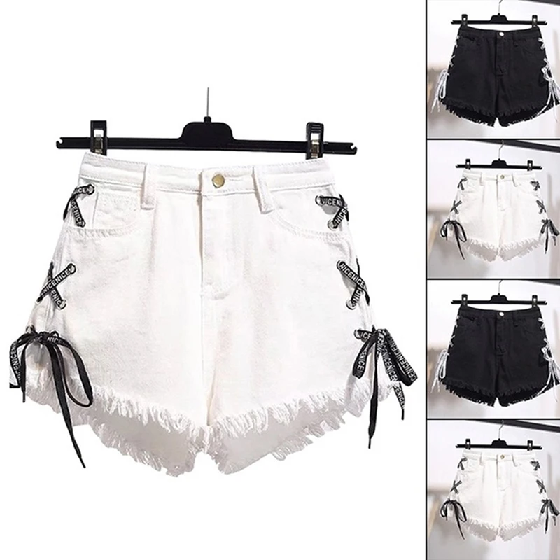 

Vintage Snowflake Inelastic Women Denim Shorts With high Waist Straps Tassel Female Summer Shorts For Women's jeans