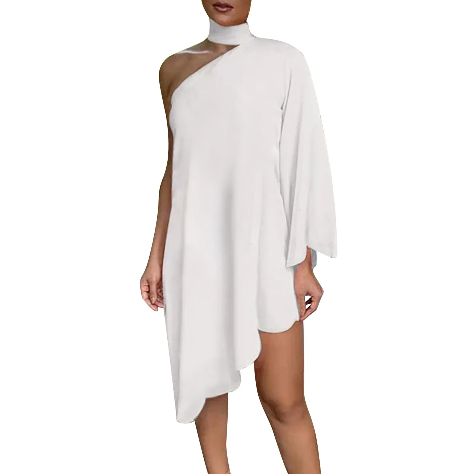 

Платье женское на одно плечо с рукавом «летучая мышь»