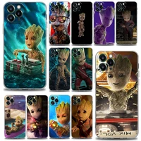 marvel baby groot avengers clear phone case for apple iphone 13 12 11 se 2022 x xr xs 8 7 6 6s pro max plus mini tpu case