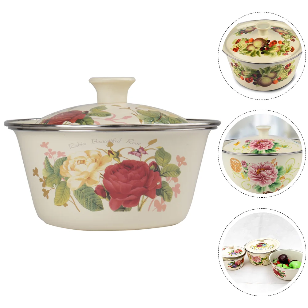 

Bowl Enamel Basin Soup Washing Bowls Enameled Vintage Retro Pots Mixing Salad Lid Enamelware Oil Ramen Steel Fruit Storage Cover