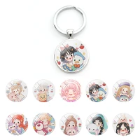 disney lovely girls beautiful cute characters keyrings glass round cabochon pendant keychains for decoration high quality qgz369