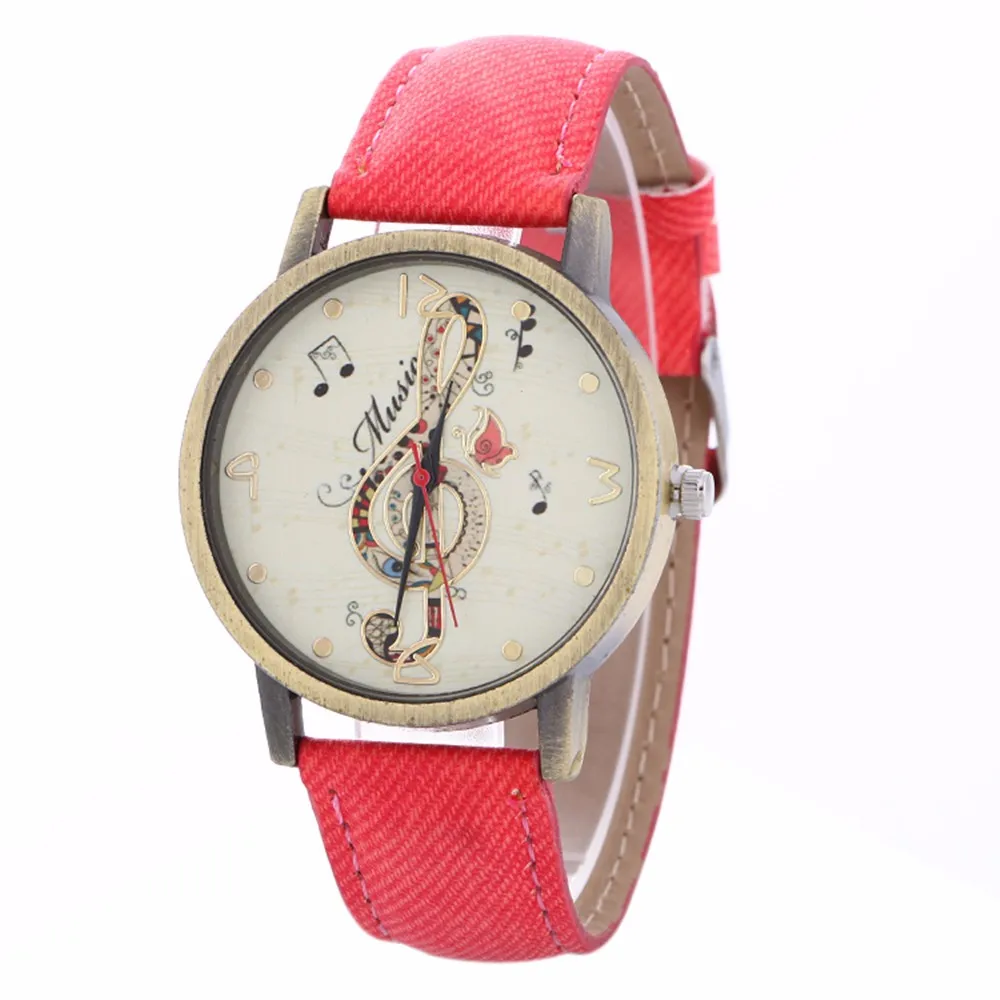

NO.2-6846 Simulation Leather Relojes Quartz-watch Women Watches Casual Music Note Watch Round Clock reloj de mujer Drop Shipping