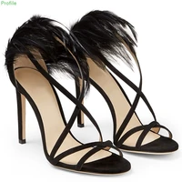 black feather strap high heel summer new arrival stiletto sexy all match fashion open toe banquet one word with sandals women