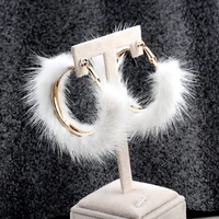 korean popular plush hoop earrings raccoon hair round fashion jewelry