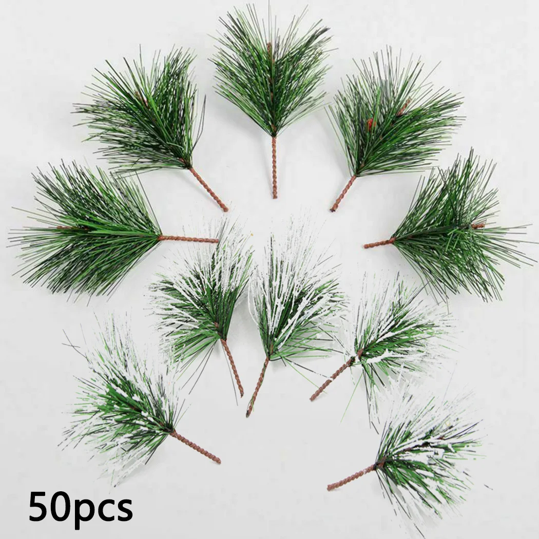 

50 шт., Новогодняя игольчатая ветка, искусственное растение, украшение для рождественской елки, украшения для дома, венок «сделай сам», Подар...