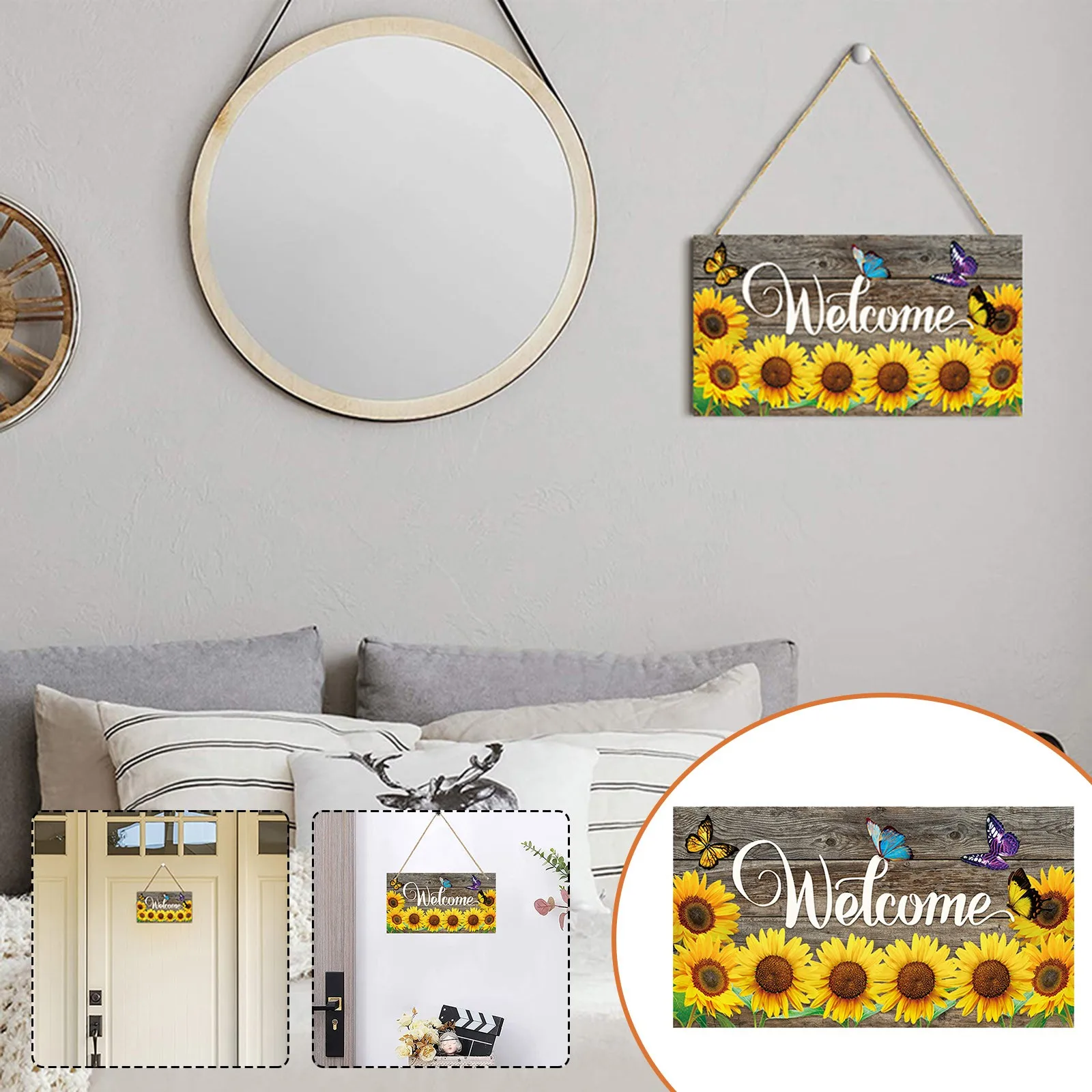 

Подсолнух бабочка деревянный подвесной знак для дома магазина дверь подвесные украшения Искусственный кристалл звезда набор украшений