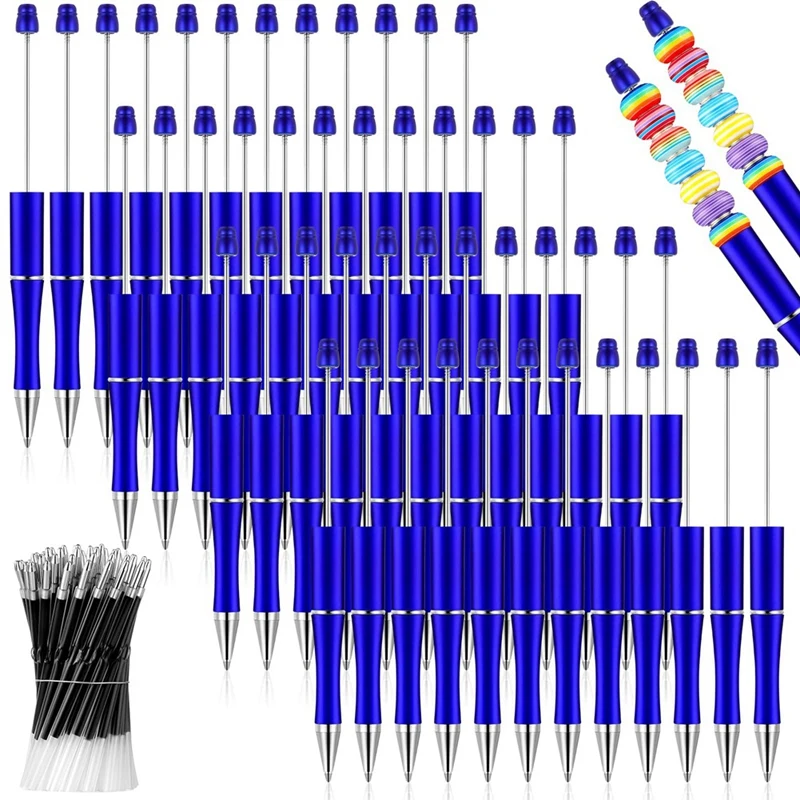 

Пластиковая шариковая ручка с бусинами, 50 шт., шариковая ручка с черными чернилами и бусинами, с 50 стержнями для самостоятельного изготовления подарка, синяя