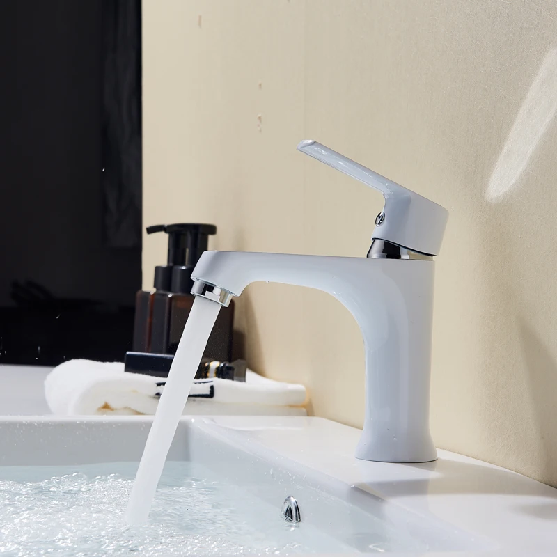 

White Basin Faucet Single Lever Brass Bathroom Vessel Sink Mixer Faucet Hot Cold Crance Water Tap Deck Mounted One Hole