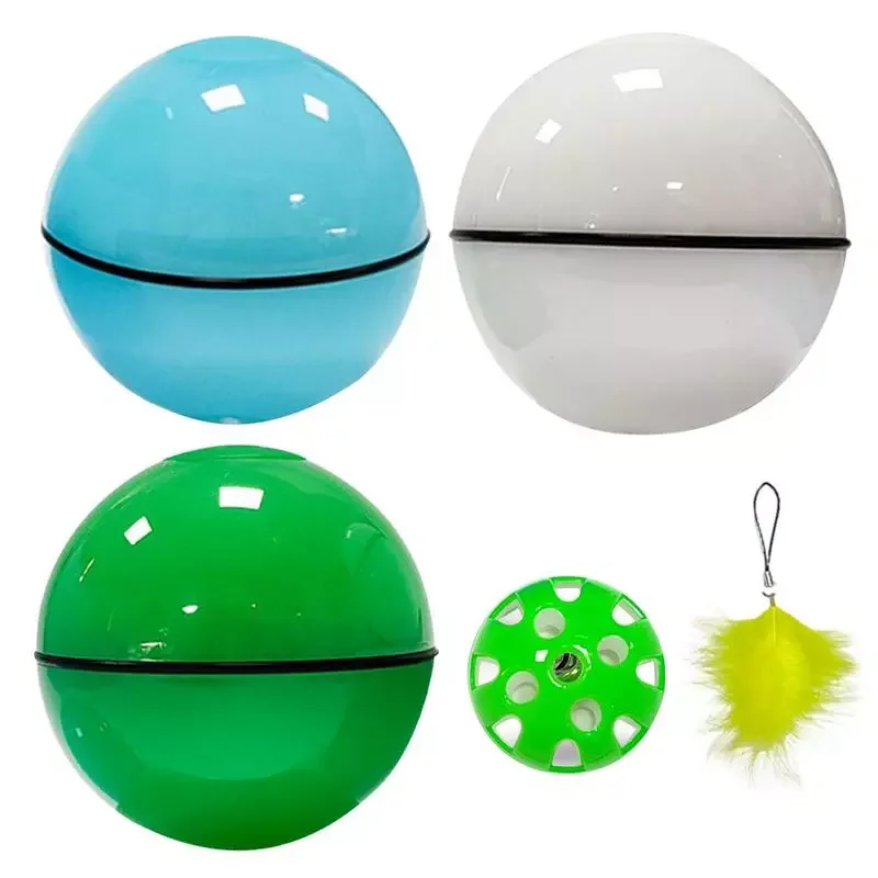 

NEW2023 Interactive Pet Ball Cat Ball Toys With Led Light And Feather Automatic Rolling USB Rechargeable Cat Exercise Toy Smart