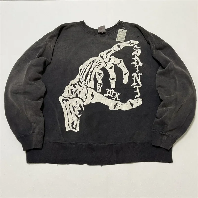 25ss стираный черный Saint Michael хип-хоп мужские толстовки 1:1 лучшее качество толстовка