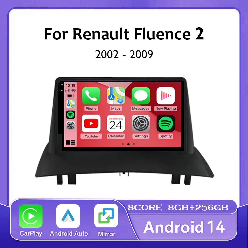 Android 14 Wireless Carplay Auto WIFI+4G Car Radio For Renault Megane 2 2002-2009 Multimedia Video Player Navigation GPS BT
