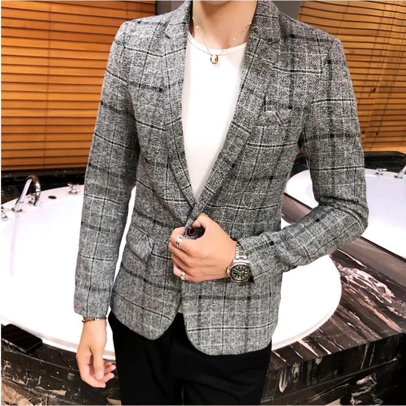 Spring Coat Party Blazzer Fancy Blazer Singer Clothing Slim Fashion Jacket Fit Suit Color Summer Male Casual Gradient Men's 2022