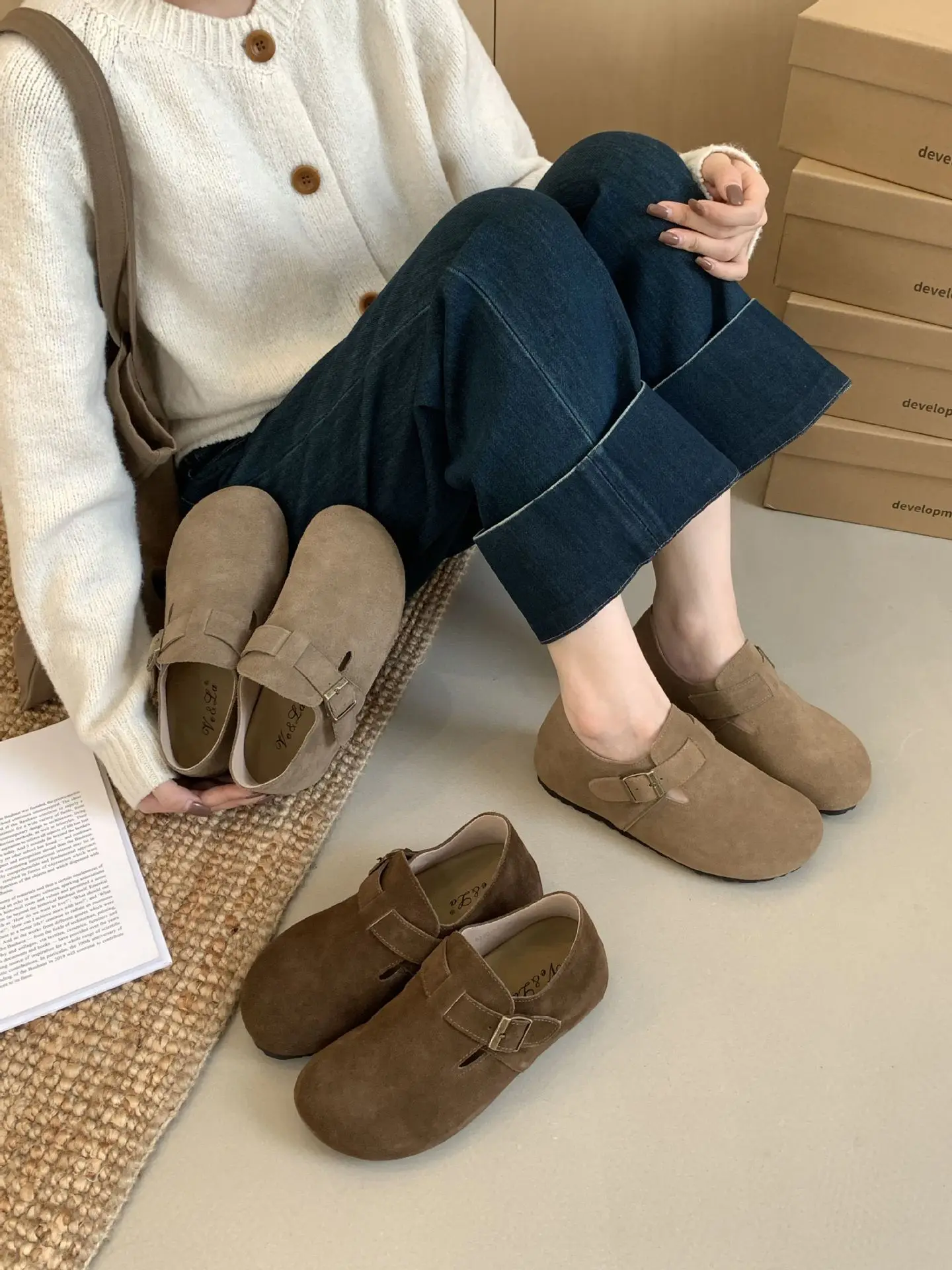 Кожаная женская обувь увеличения роста мягкие сабо на платформе натуральная