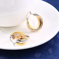 srcoi smooth stainless steel multilayered twist hoop earrings ladies popular 3 colors intertwine waterproof circle earrings