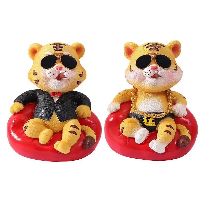 

2022 Tiger Ornaments Cool Chinese Zodiac Tiger Statue Mini 2022 New Year Resin Tiger Figurine For Home Office Decor Car Ornament