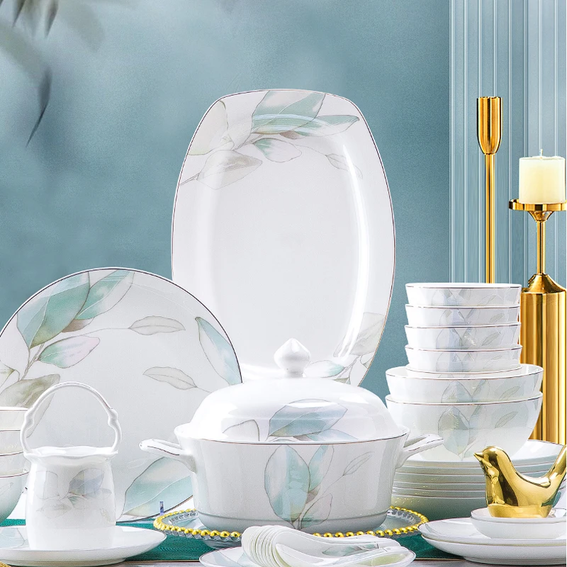 

60 Heads Jingdezhen Ceramic Dinner Dish Rice Bowl Soup Bowl Salad Noodles Bowl dishes and plates Bowl Dinnerware Sets Tableware