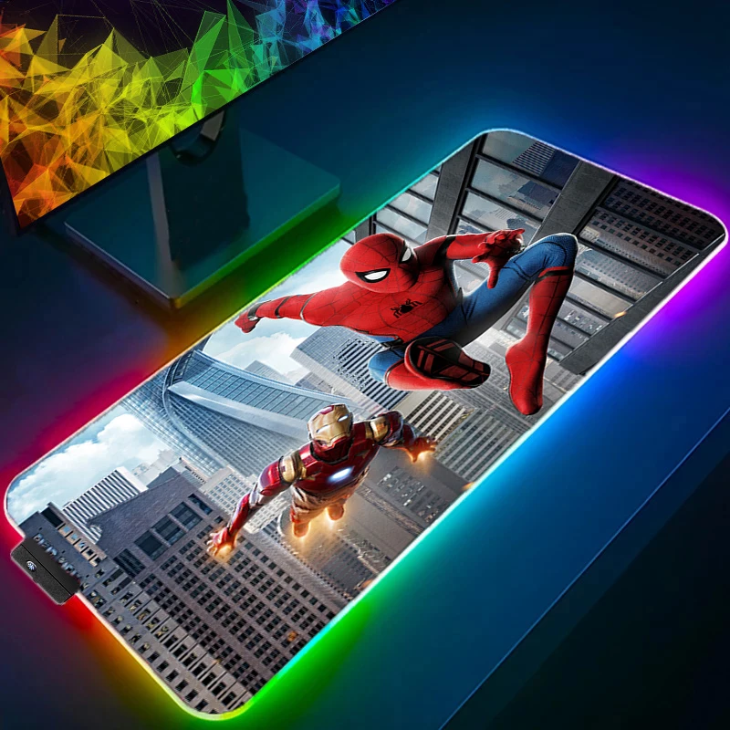 

Коврик для мыши со светодиодной подсветкой, водонепроницаемый разноцветный настольный коврик для клавиатуры, компьютеры Дисней, Человек-п...