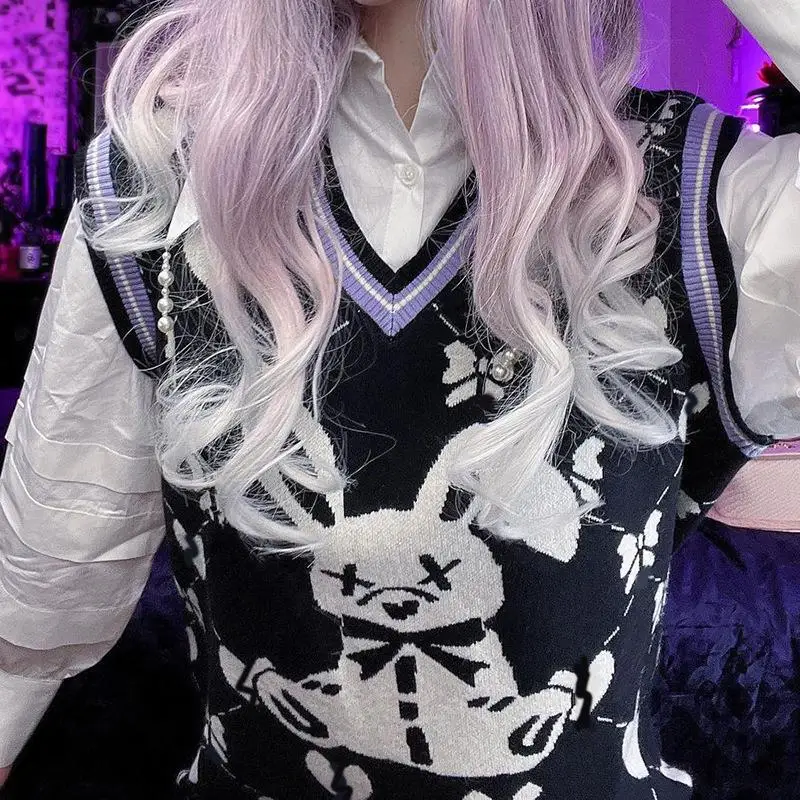 Женское трикотажное пальто Y2K шерстяной жилет с V-образным вырезом и юбкой