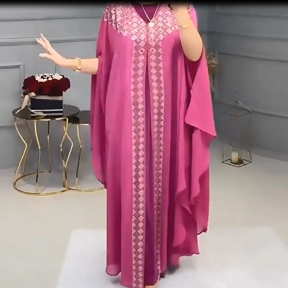 

MD Plus Size African Dresses For Women Chiffon Boubou Ankara Dashiki 2 PCS Set Outfits Dubai Kaftan Abaya Robe Marocaine Femme