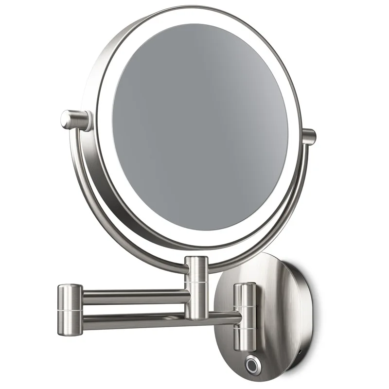 

Rechargeable Wall Mounted Lighted Makeup Vanity Mirror 8 inch Magnifying Bath Mirror Double Sided Dimmable LEDlight