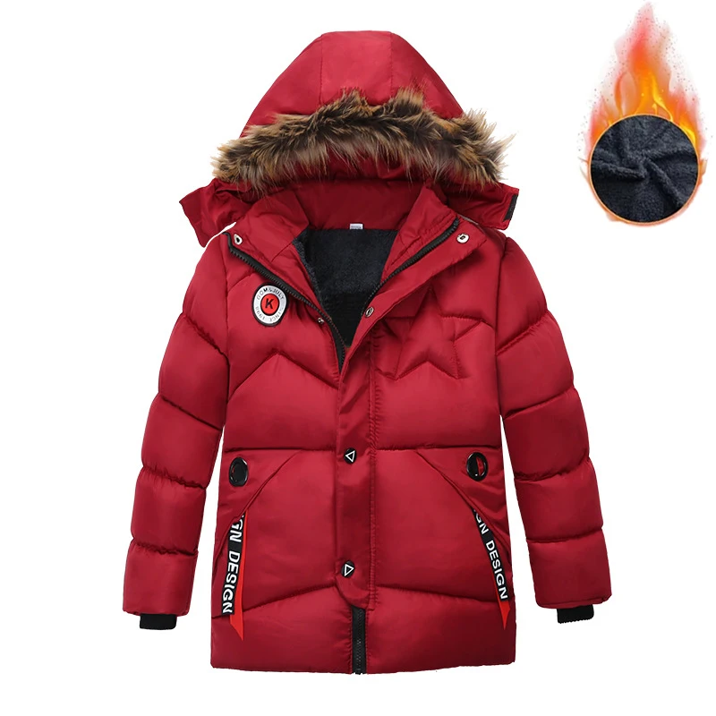 

Зимняя куртка для мальчиков, сохраняющее тепло меховое пальто с воротником, модная верхняя одежда на молнии с капюшоном для детей, подарок на день рождения, детская одежда, новинка